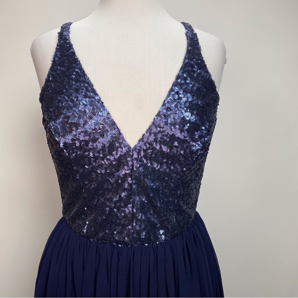 NWT DRESS the POPULATION Navy Blue Sequin Bodice TRACY Fit Flare Size Medium - Picture 10 of 16